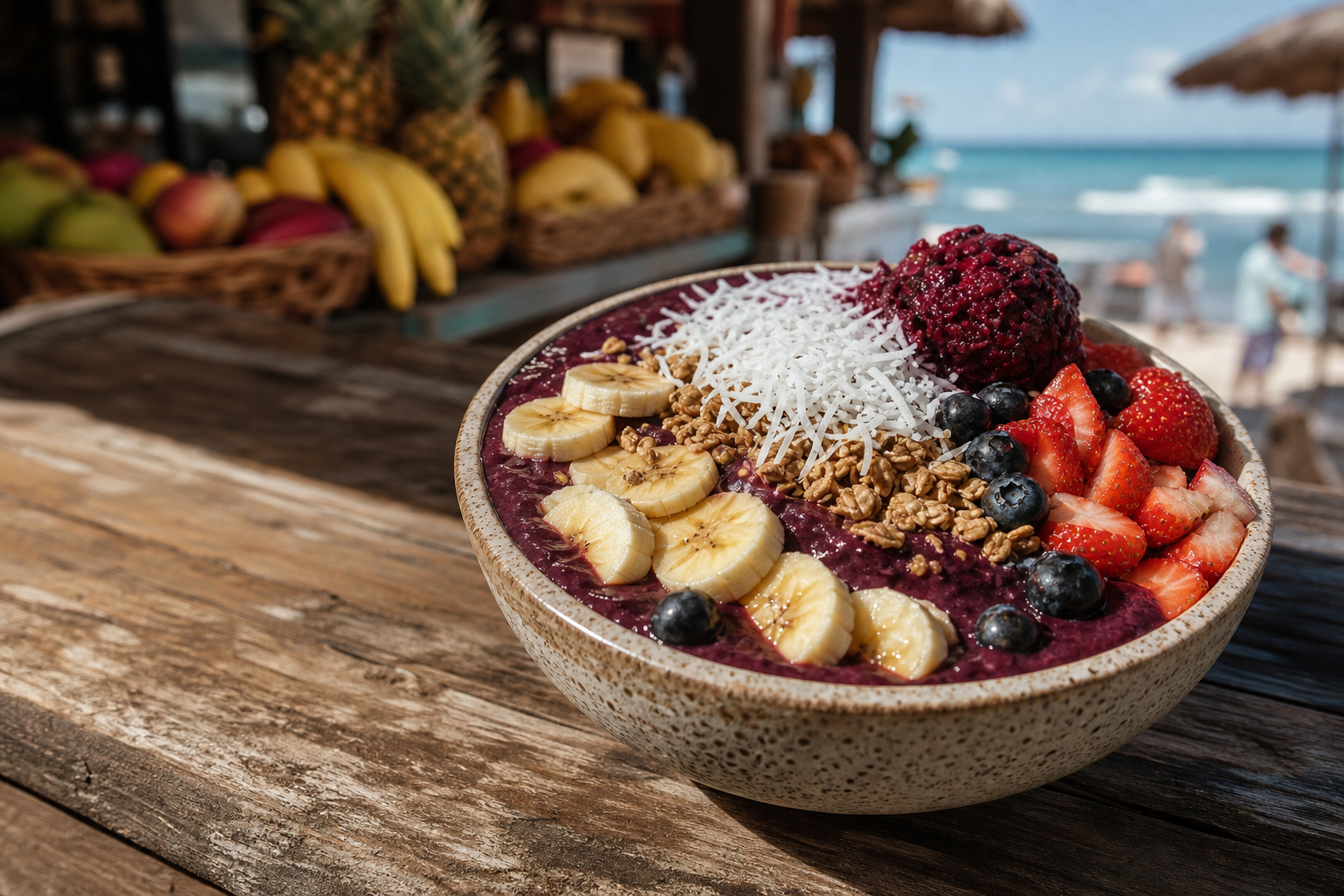 A fresh açaí bowl at an outdoor Hawaiʻi market